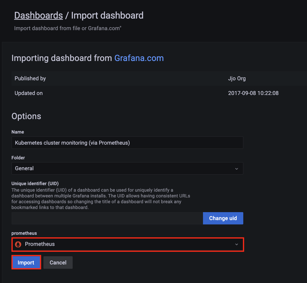 Prometheus Grafana Import Dashboard